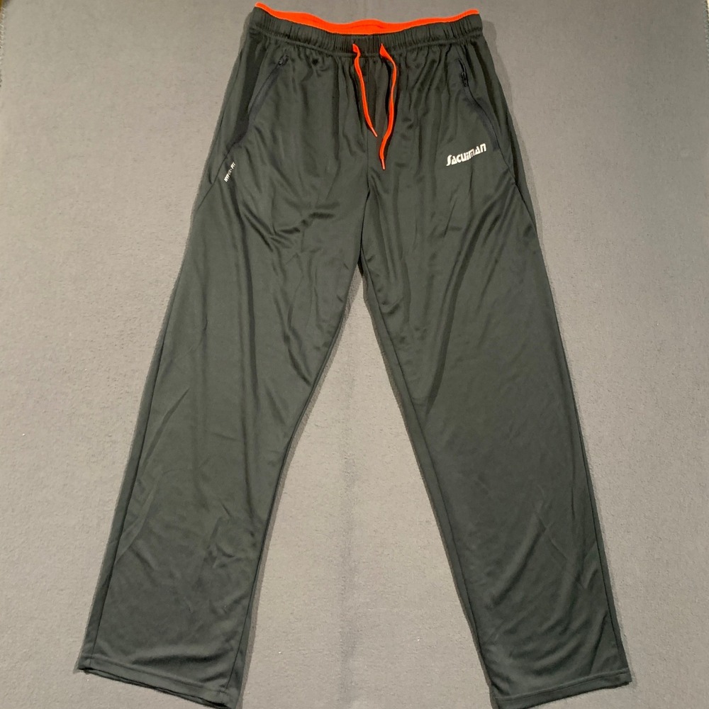 Sacuiman Athletic Track Pants Mens Large Gray Orange Hyper-Fit Zip Pocket Gym